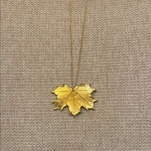 Real Maple Leaf Gold Tone Pendant Necklace